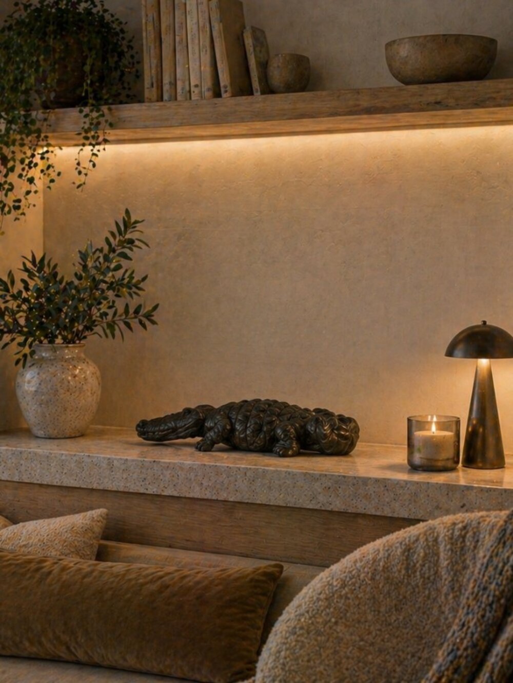 Vintage Carved Soapstone Crocodile Folk Art Sculpture Primitive Decor